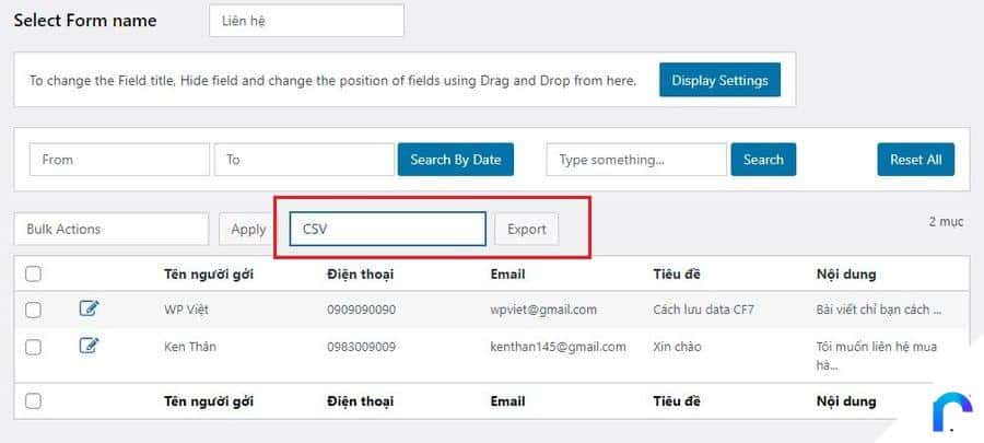 Cách lưu thông tin CF7 vào database 