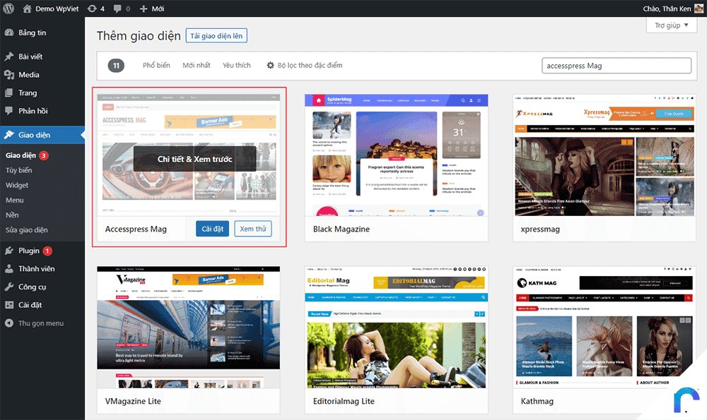 Hướng dẫn cài đặt giao diện WordPress