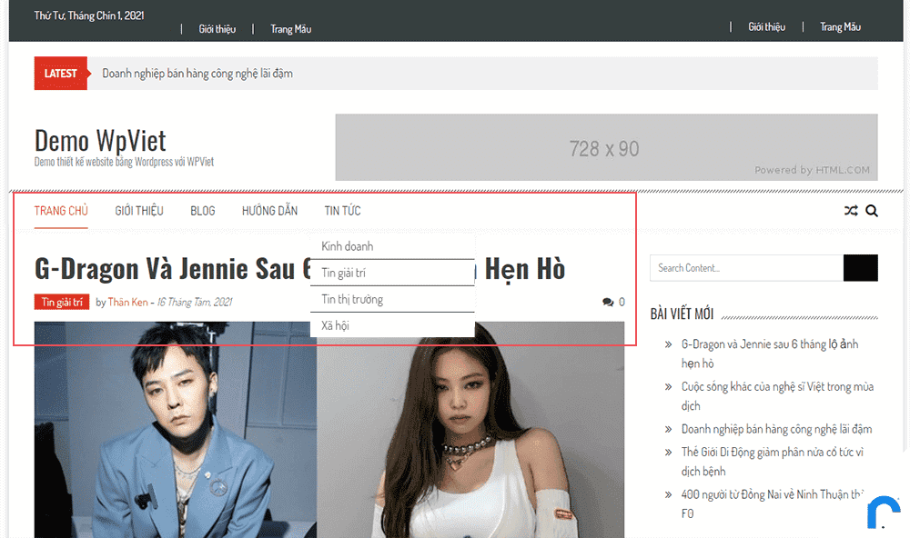 Tạo menu cho website WordPress