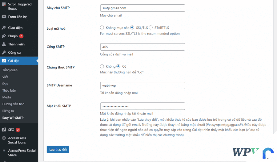 cài đặt gởi email trong WordPress với Plugin Easy WP SMTP