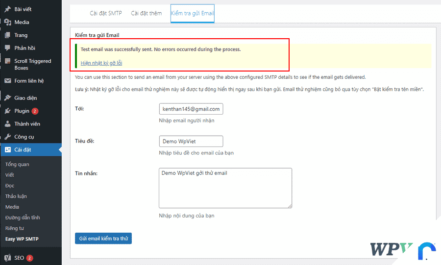 cài đặt gởi email trong WordPress với Plugin Easy WP SMTP