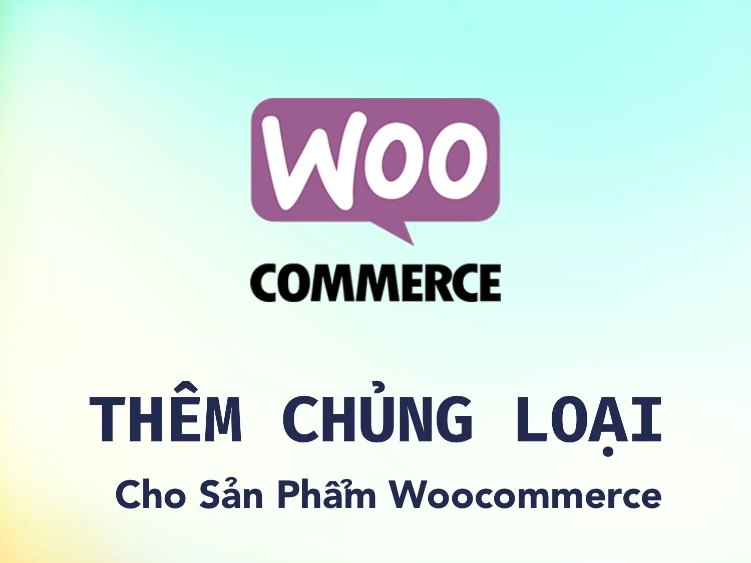 Woo commerce logo và thông báo thêm loại cho sản phẩm Woocommerce, hình ảnh thể hiện nền gradient sáng màu, phù hợp cho website thương mại điện tử.