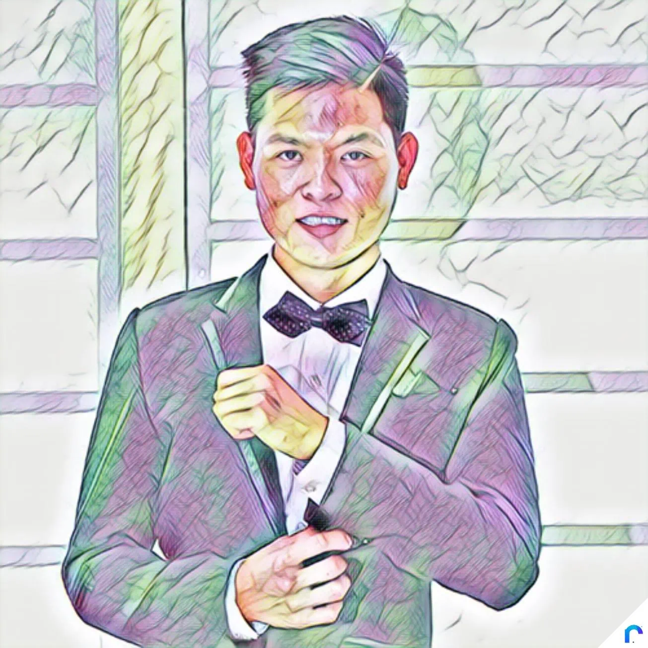 Phông nền tòa nhà văn phòng, khách hàng doanh nhân phong cách chuyên nghiệp, chàng trai trẻ tự tin trong bộ vest tuxedo và sơ mi trắng, hình ảnh minh họa sáng tạo kỹ thuật số, phong cách hội họa phác thảo mỹ thuật high-tech.
