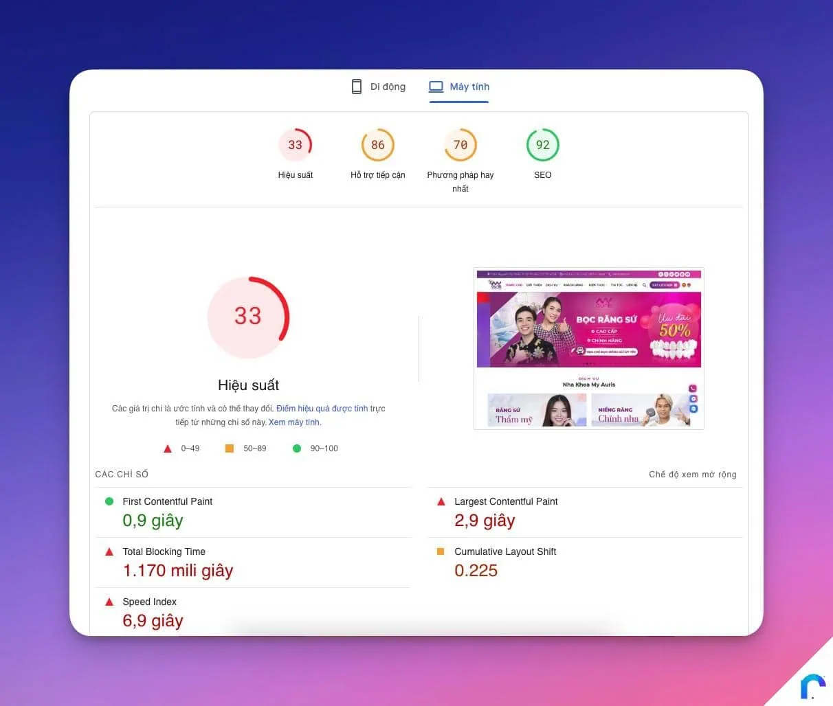 Hiệu suất trang web đánh giá tốc độ và hiệu quả tối ưu của website RealDev, giúp nâng cao SEO, hỗ trợ tiếp cận khách hàng và cải thiện phương pháp marketing trực tuyến.