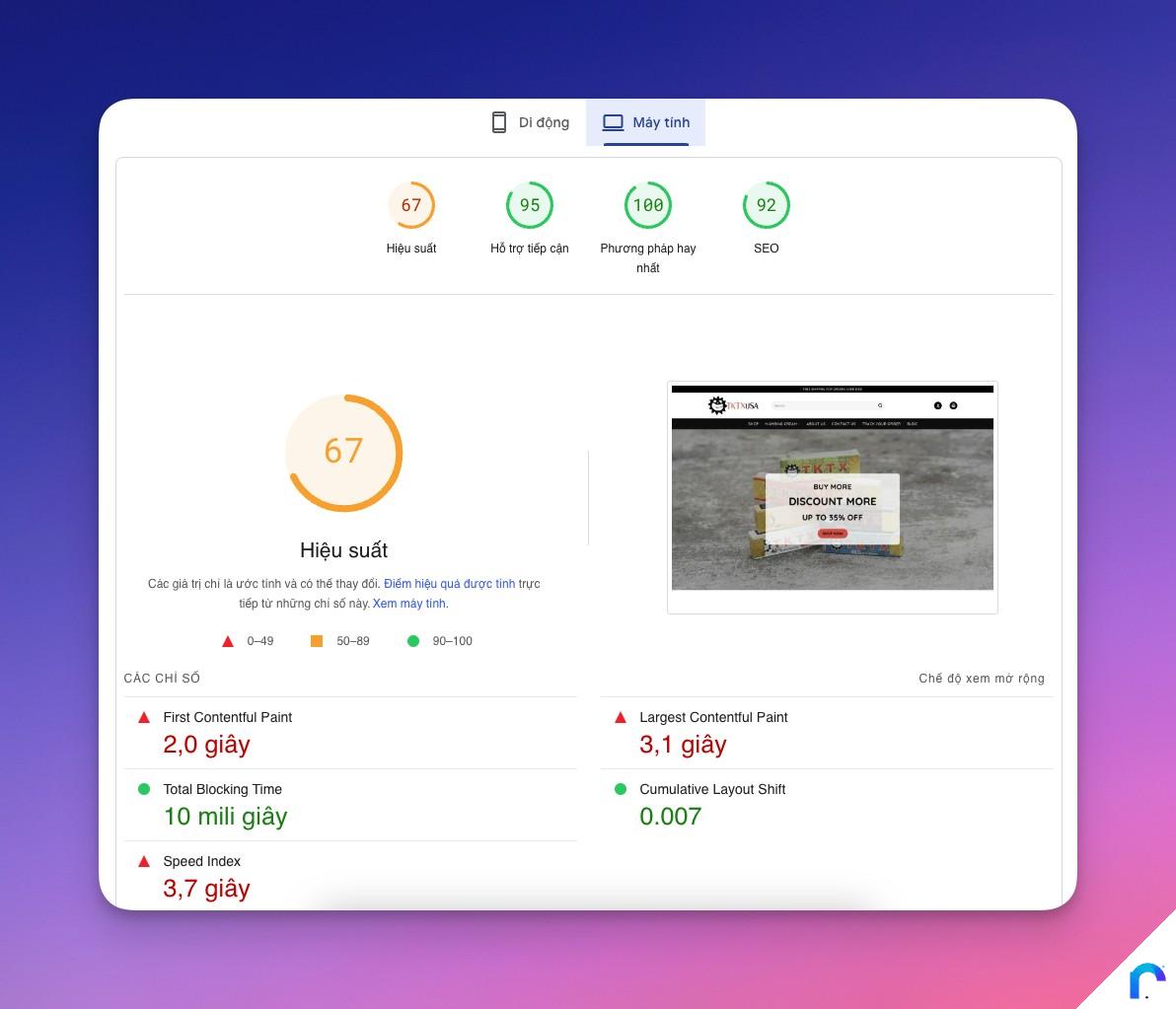 Desktop Trước Tối ưu Tăng tốc Website TKTX USA