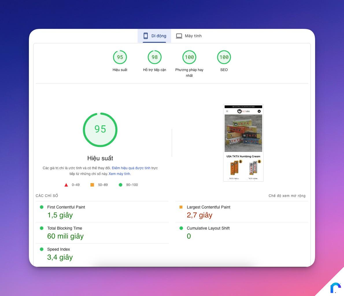 Mobile Sau Tối ưu Tăng tốc Website TKTX USA
